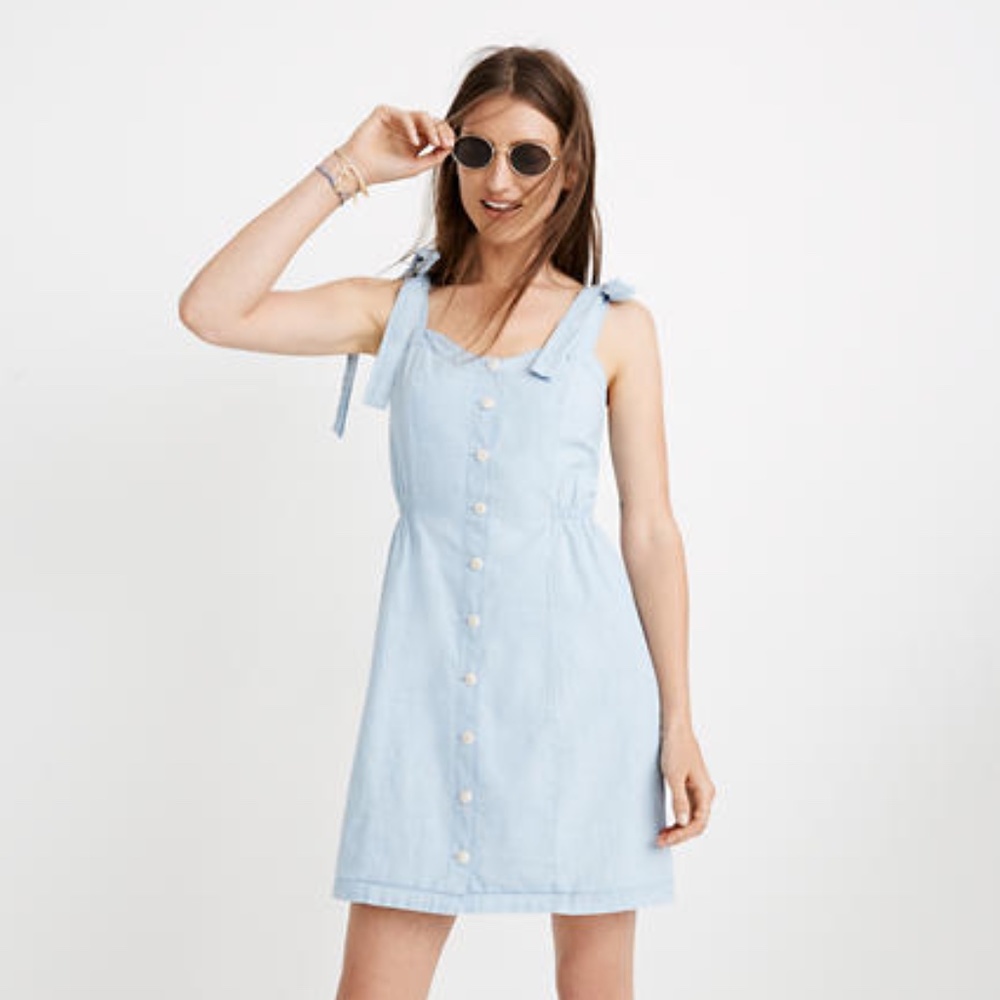 Madewell Denim Tie Strap Button Front Dress - Picture 5 of 7